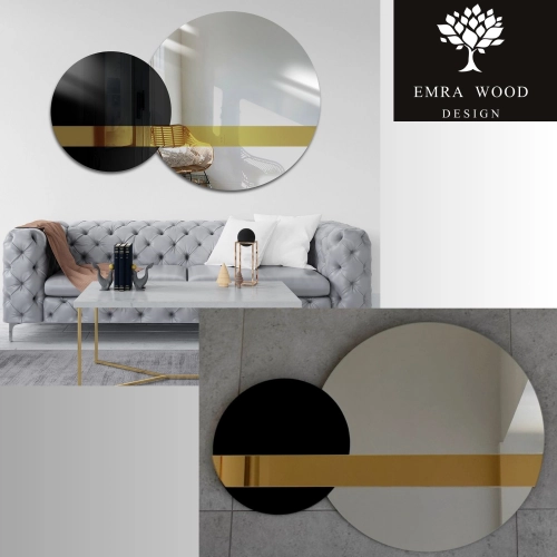 Zestaw luster dekoracyjnych złota tafla i czarny lacobel - GOLD MOON